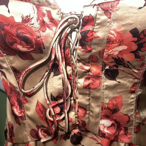 Oh Polly Floral Satin Lace-Up Corset Mini Dress - Picture 4 of 5